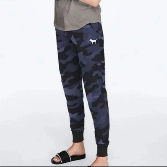 VS PINK Blue Camo Joggers with Black Band Top Size Medium - Picture 1 of 4